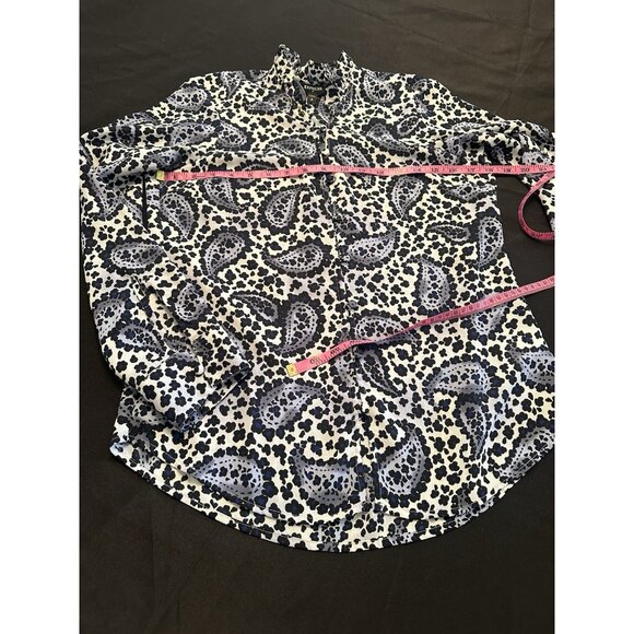 Express Floral Black Blue Womens Top Button Up Shirt Blouse Career NWT Sz SP - Picture 6 of 8